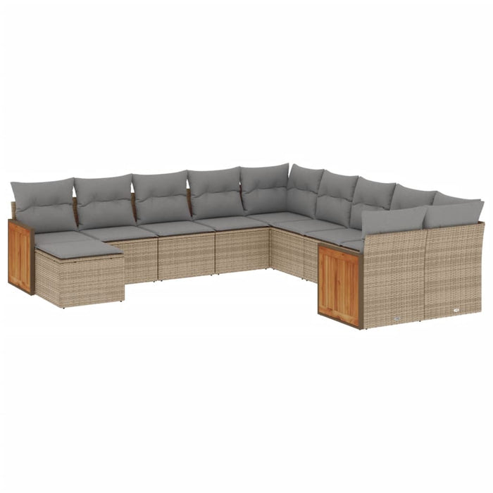 Set Divani da Giardino 11 pz con Cuscini Beige in Polyrattan 3260652