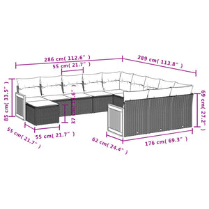 Set Divani da Giardino 12 pz con Cuscini Nero in Polyrattan 3260662