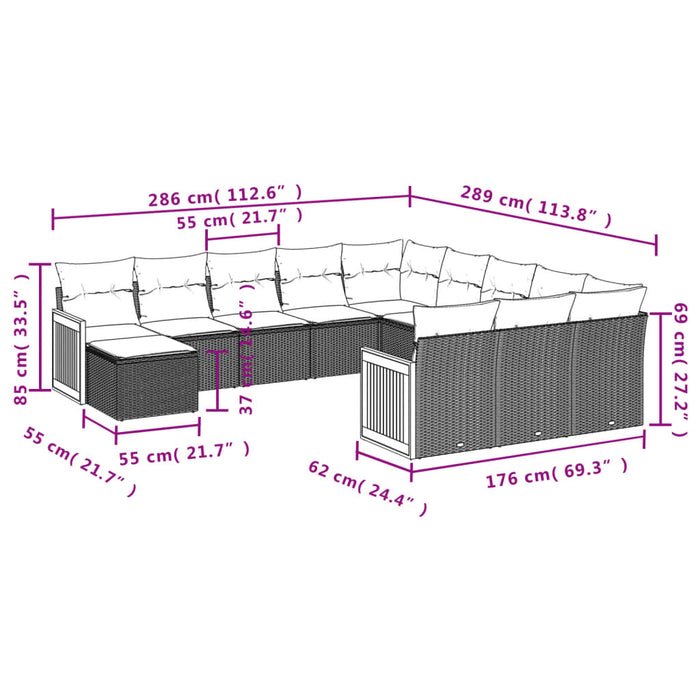 Set Divani da Giardino 12 pz con Cuscini Nero in Polyrattan 3260662