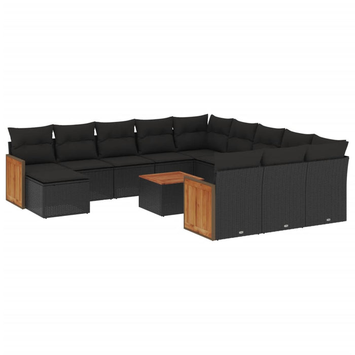 Set Divani da Giardino 13pz con Cuscini Nero in Polyrattan 3260669