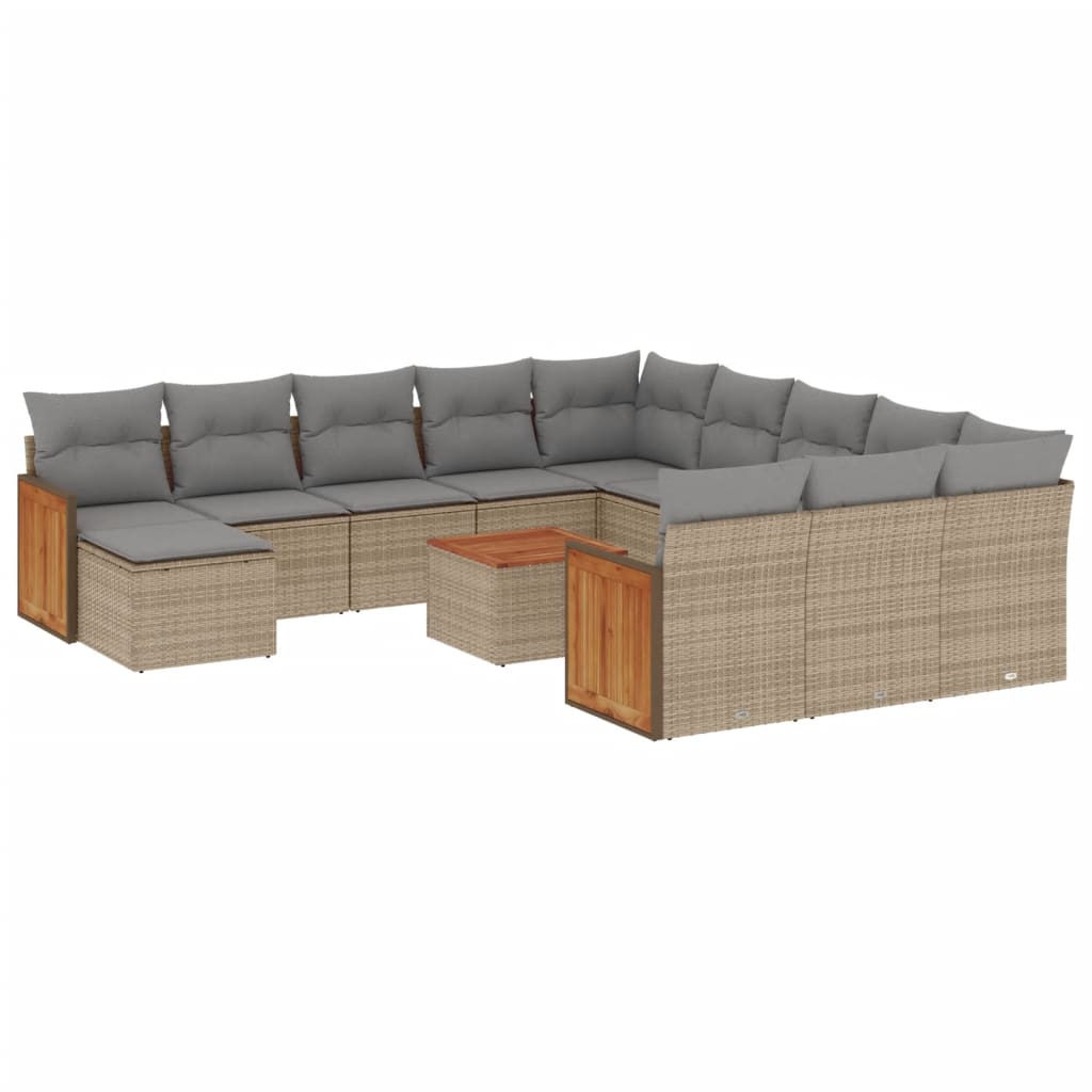 Set Divano da Giardino 13 pz con Cuscini Beige in Polyrattan 3260673