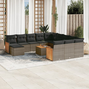 Set Divani da Giardino 13 pz con Cuscini Grigio in Polyrattan 3260674