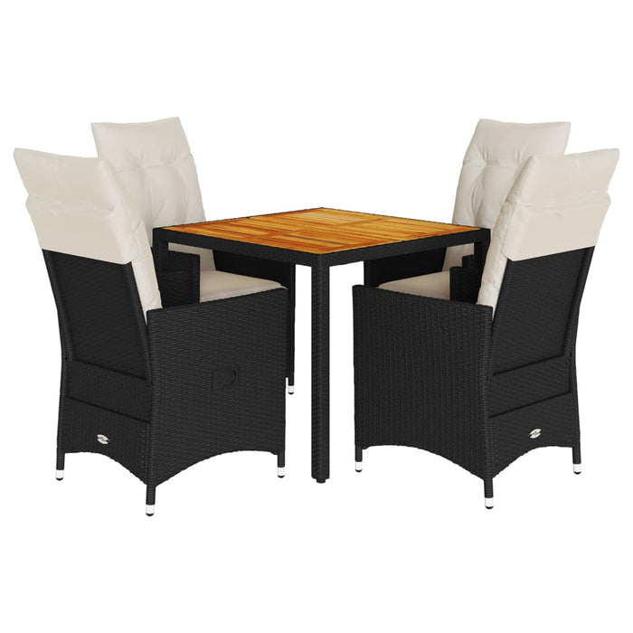 Set da Pranzo da Giardino 5 pz Nero con Cuscini in Polyrattan 3276680