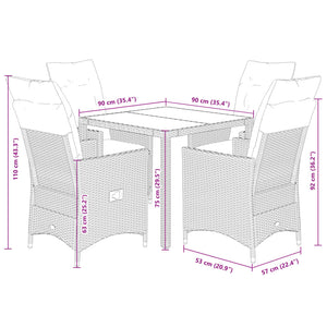 Set da Pranzo da Giardino 5 pz Nero con Cuscini in Polyrattan 3276680