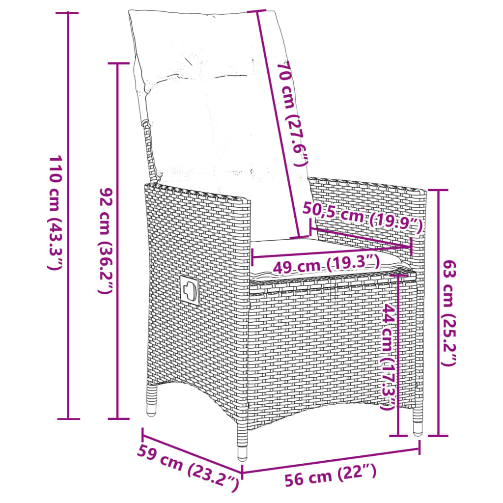 Set da Pranzo da Giardino 5 pz Nero con Cuscini in Polyrattan 3276680