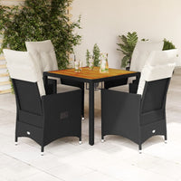 Set da Pranzo da Giardino 5 pz Nero con Cuscini in Polyrattan 3276680