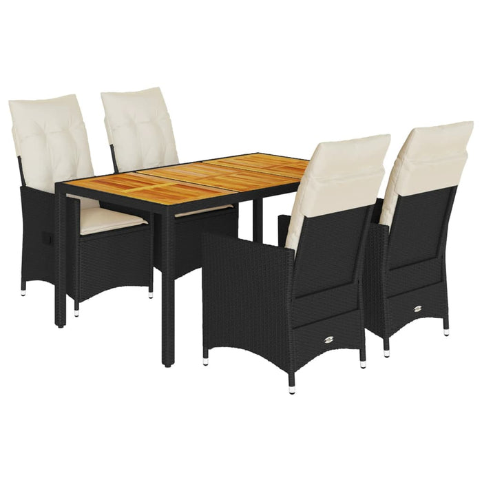 Set da Pranzo da Giardino 5 pz Nero con Cuscini in Polyrattan 3276682