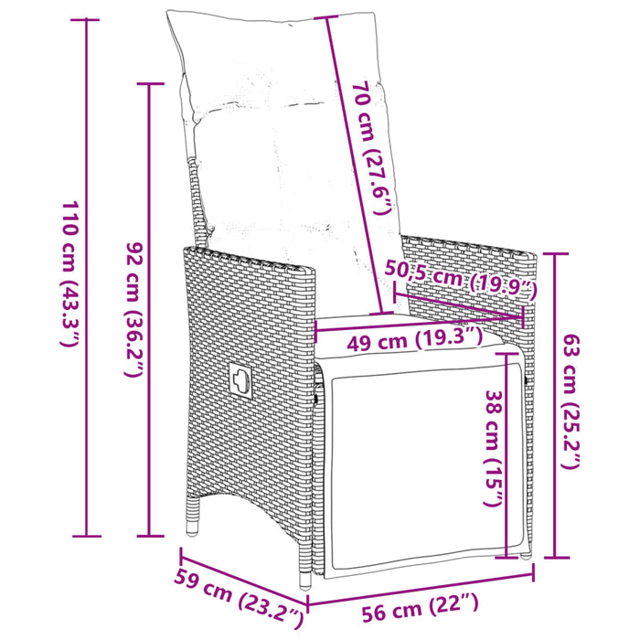 Set da Pranzo da Giardino 9 pz con Cuscini Nero in Polyrattan 3276687