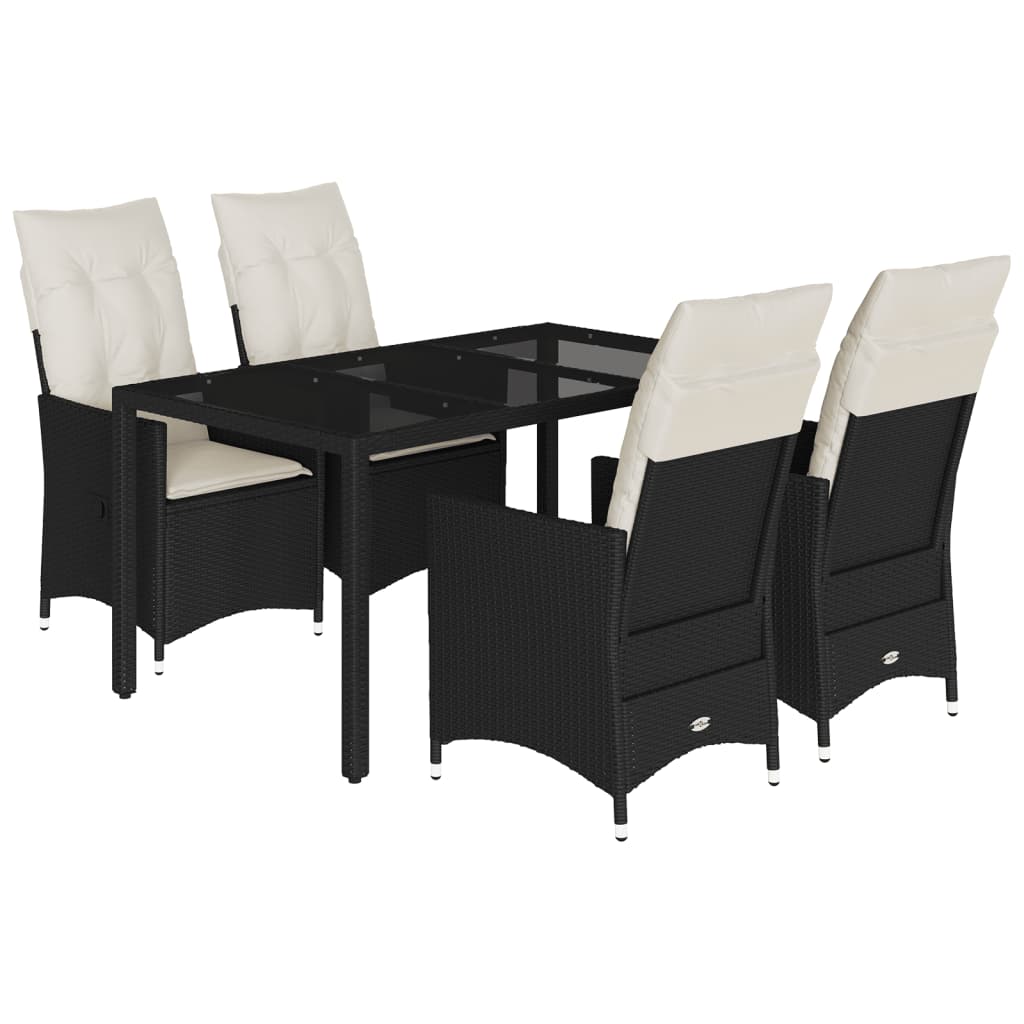 Set da Pranzo da Giardino 5 pz Nero con Cuscini in Polyrattan 3276694