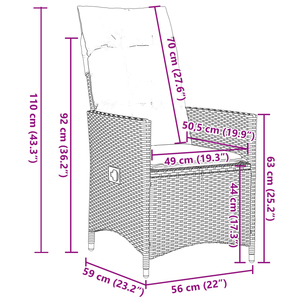 Set da Pranzo da Giardino 5 pz Nero con Cuscini in Polyrattan 3276694