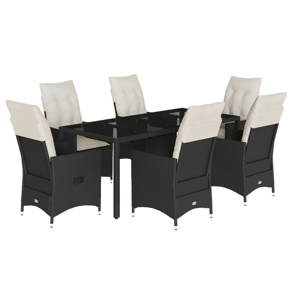 Set da Pranzo da Giardino 7 pz Nero con Cuscini in Polyrattan 3276697