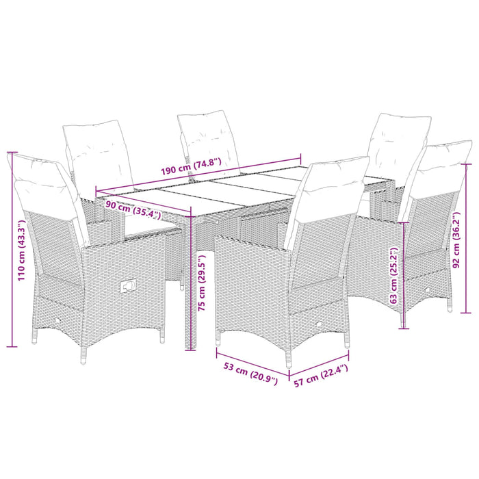 Set da Pranzo da Giardino 7 pz Nero con Cuscini in Polyrattan 3276697