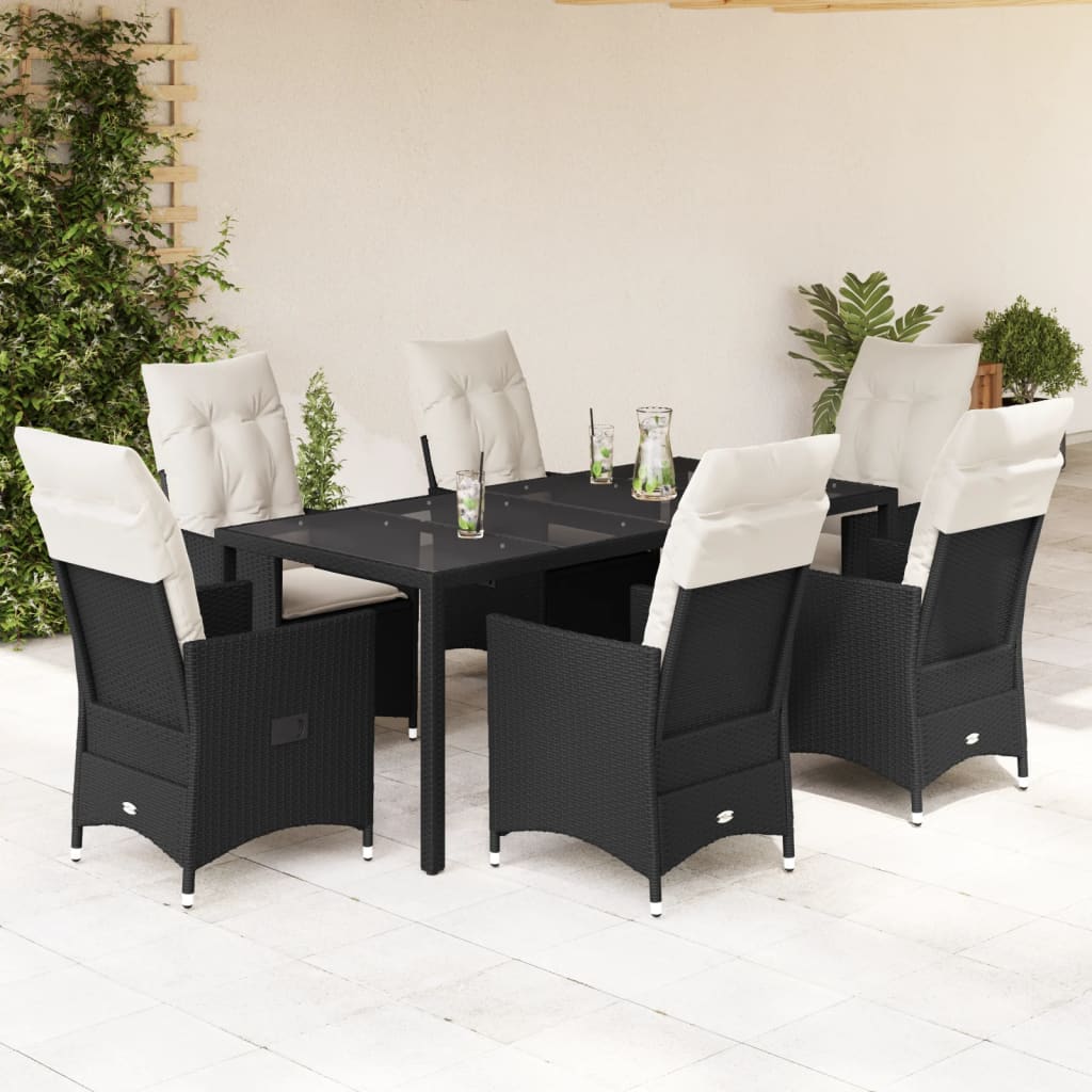 Set da Pranzo da Giardino 7 pz Nero con Cuscini in Polyrattan 3276697