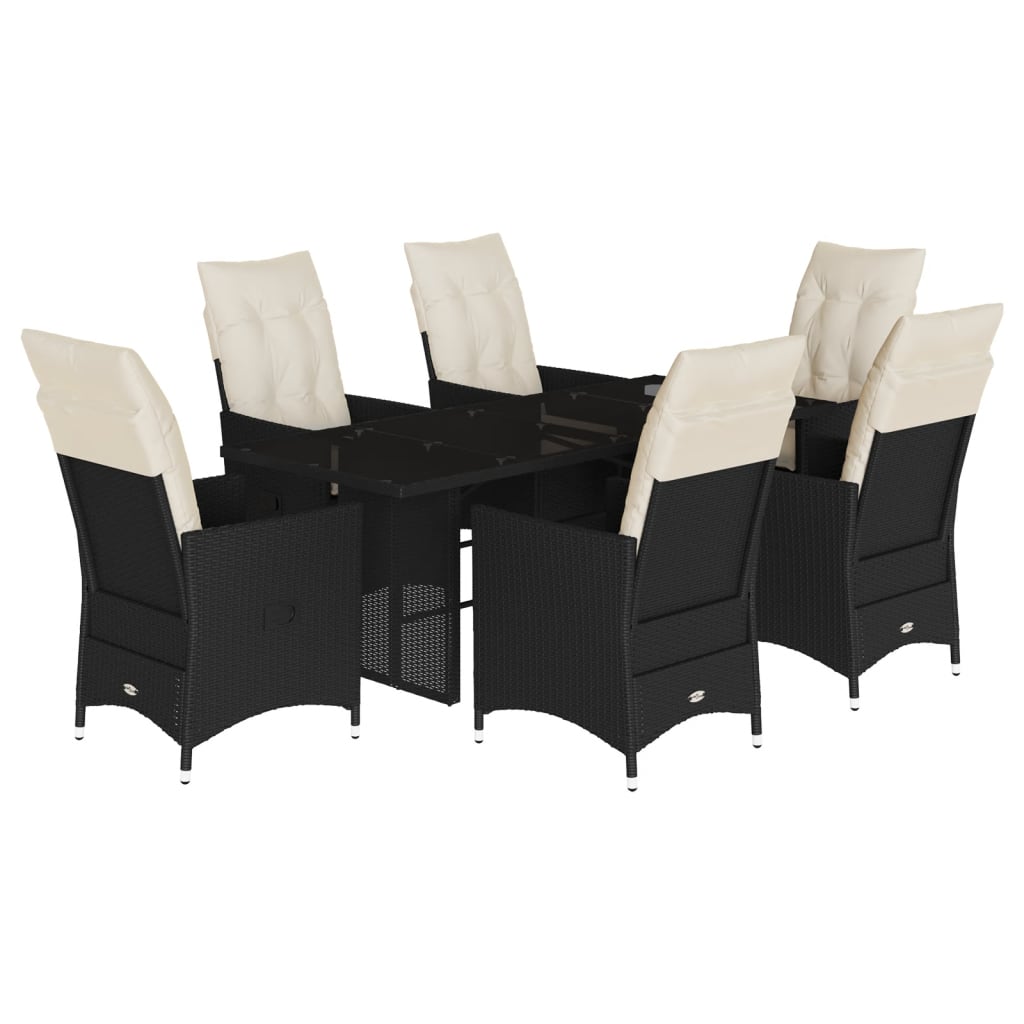 Set da Pranzo da Giardino 7 pz Nero con Cuscini in Polyrattan 3276700