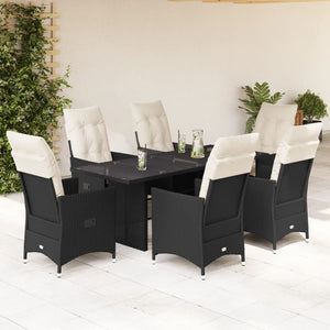 Set da Pranzo da Giardino 7 pz Nero con Cuscini in Polyrattan 3276700