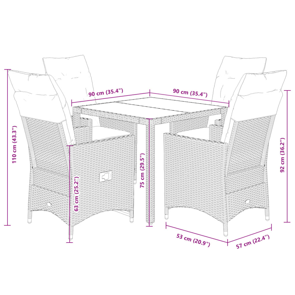 Set da Pranzo da Giardino 5 pz con Cuscini in Polyrattan Grigio 3276725