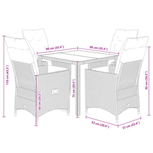 Set da Pranzo da Giardino 5 pz con Cuscini in Polyrattan Grigio 3276725