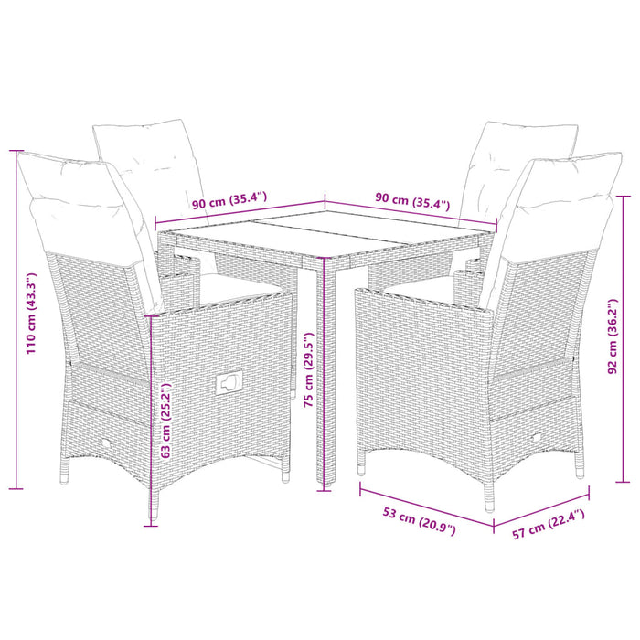 Set da Pranzo da Giardino 5 pz con Cuscini in Polyrattan Grigio 3276725