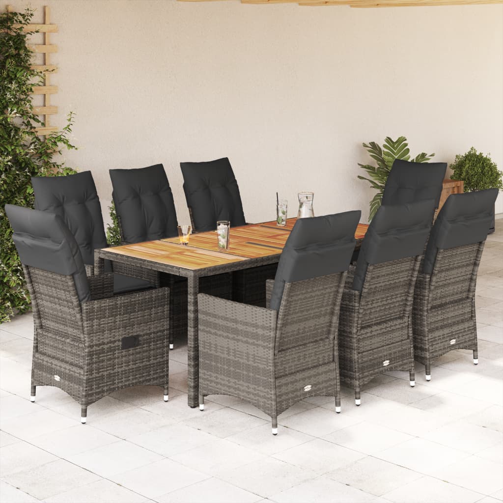 Set da Pranzo da Giardino 9 pz con Cuscini in Polyrattan Grigio 3276730