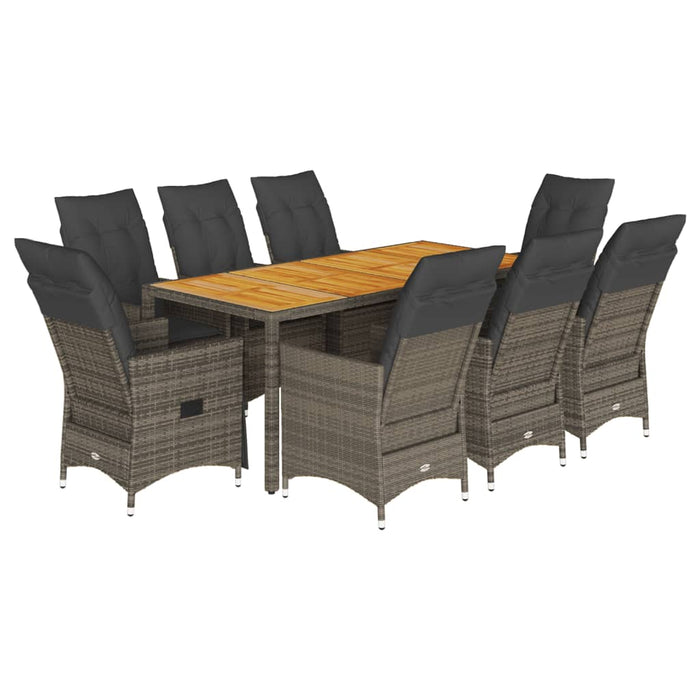 Set da Pranzo da Giardino 9 pz con Cuscini in Polyrattan Grigio 3276731