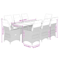 Set da Pranzo da Giardino 9 pz con Cuscini in Polyrattan Grigio 3276731