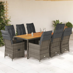 Set da Pranzo da Giardino 9 pz con Cuscini in Polyrattan Grigio 3276731