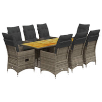 Set da Pranzo da Giardino 9 pz con Cuscini in Polyrattan Grigio 3276733