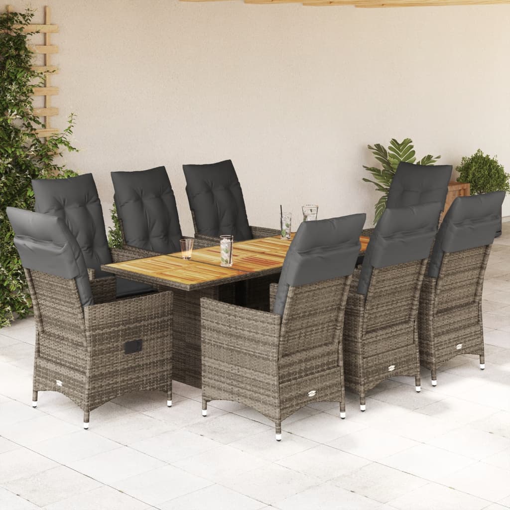 Set da Pranzo da Giardino 9 pz con Cuscini in Polyrattan Grigio 3276733