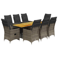 Set da Pranzo da Giardino 9 pz con Cuscini in Polyrattan Grigio 3276734