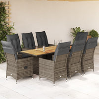 Set da Pranzo da Giardino 9 pz con Cuscini in Polyrattan Grigio 3276734