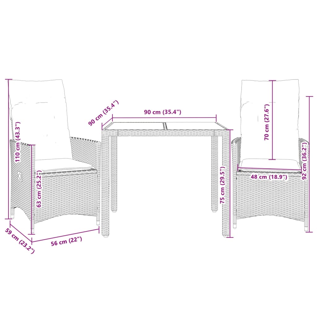 Set da Bistrò 3 pz con Cuscini Grigio in Polyrattan 3276735