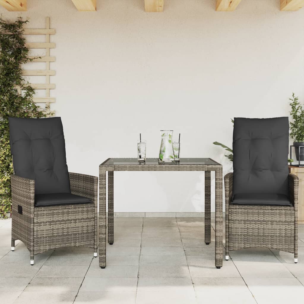 Set da Bistrò 3 pz con Cuscini Grigio in Polyrattan 3276735