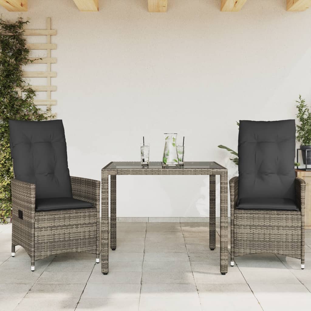 Set da Bistrò 3 pz con Cuscini Grigio in Polyrattan 3276735