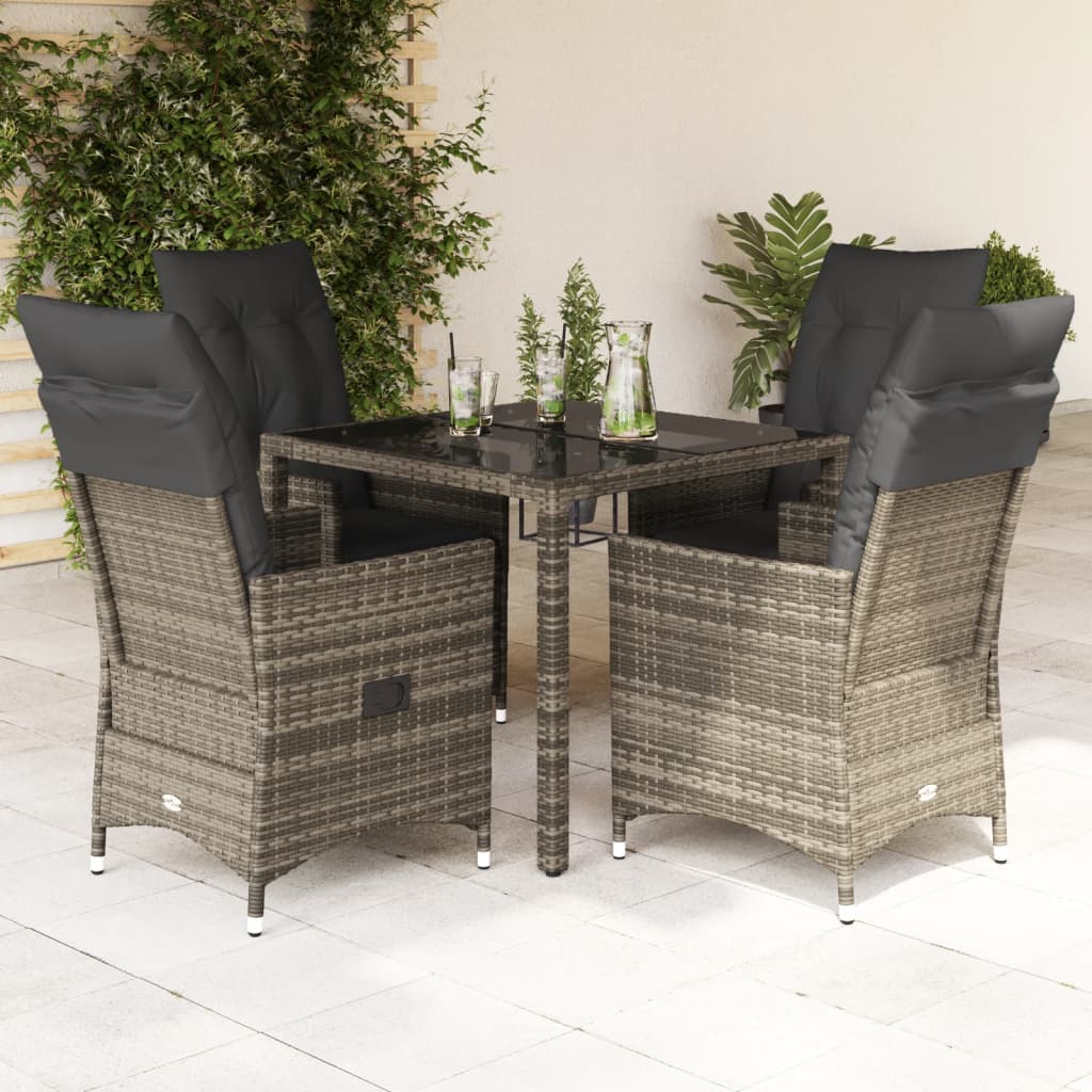 Set da Pranzo da Giardino 5 pz con Cuscini in Polyrattan Grigio 3276736