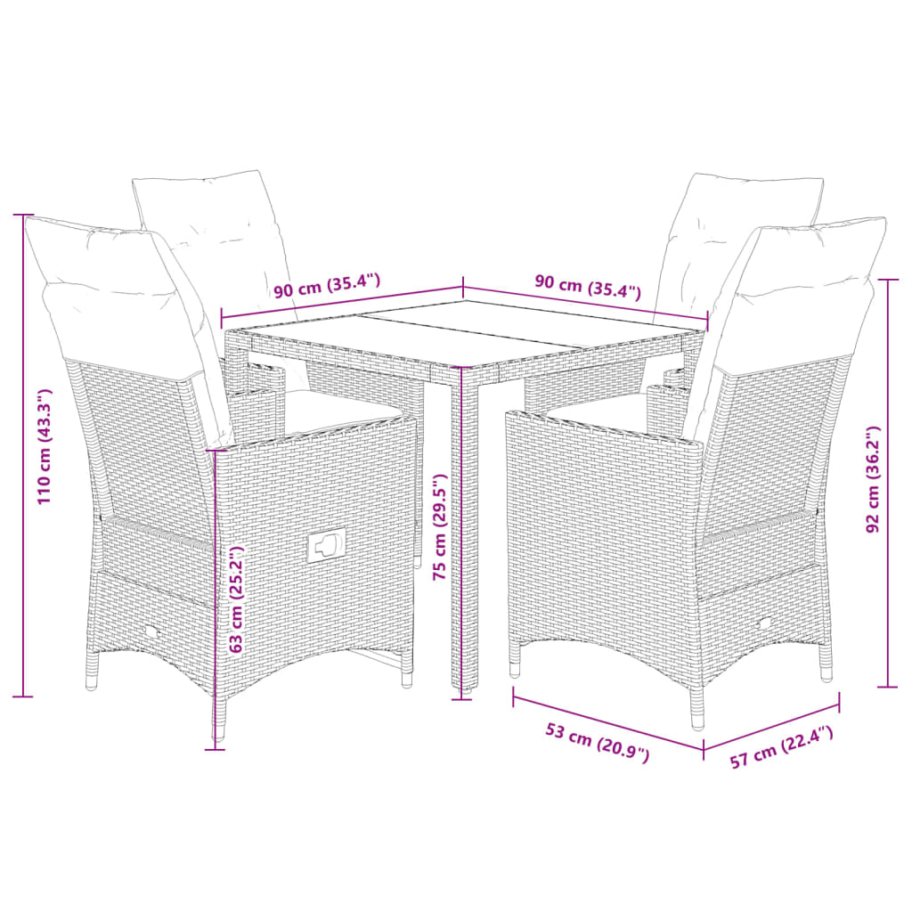 Set da Pranzo da Giardino 5 pz con Cuscini in Polyrattan Grigio 3276737