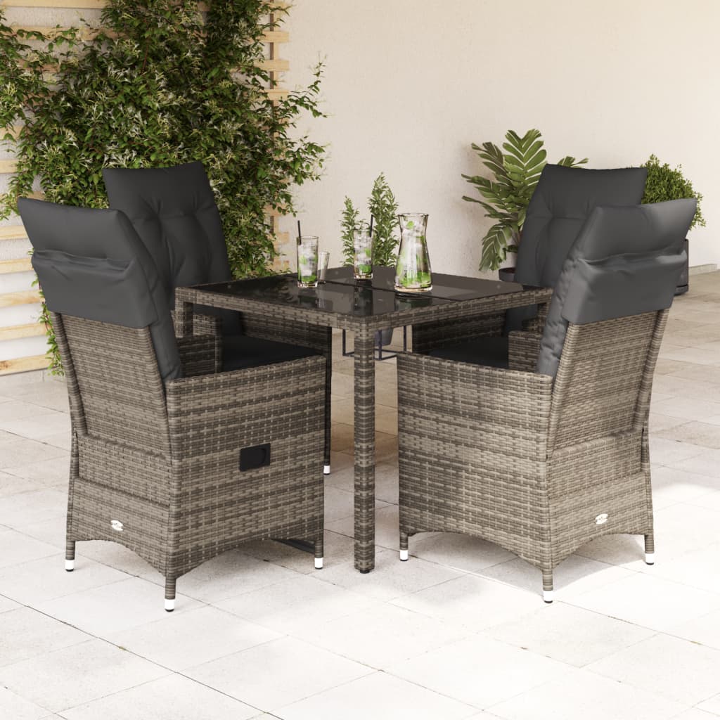 Set da Pranzo da Giardino 5 pz con Cuscini in Polyrattan Grigio 3276737