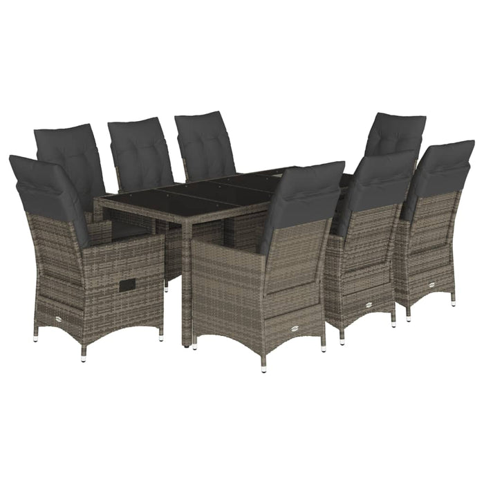 Set da Pranzo da Giardino 9 pz con Cuscini in Polyrattan Grigio 3276742