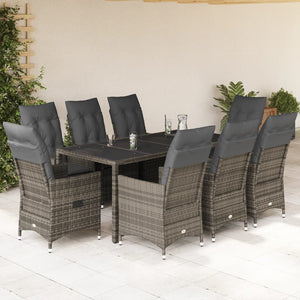 Set da Pranzo da Giardino 9 pz con Cuscini in Polyrattan Grigio 3276742