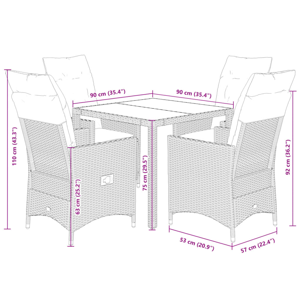 Set da Pranzo da Giardino 5pz con Cuscini in Polyrattan Marrone 3276768