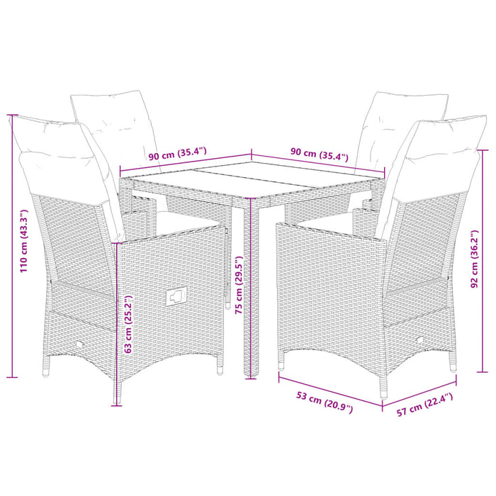 Set da Pranzo da Giardino 5pz con Cuscini in Polyrattan Marrone 3276768