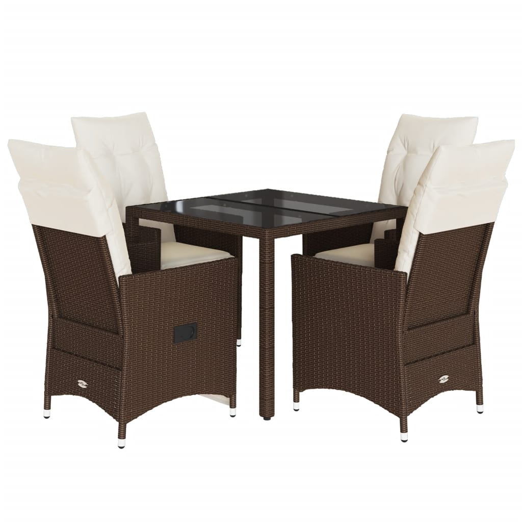 Set da Pranzo da Giardino 5pz con Cuscini in Polyrattan Marrone 3276769