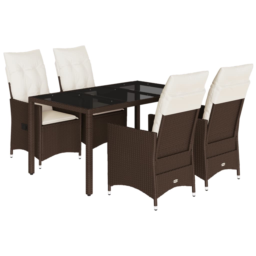 Set da Pranzo da Giardino 5pz con Cuscini in Polyrattan Marrone 3276770