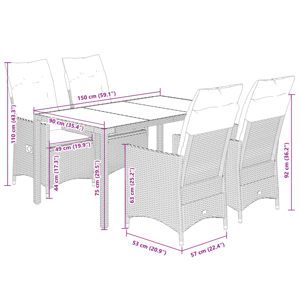 Set da Pranzo da Giardino 5pz con Cuscini in Polyrattan Marrone 3276770