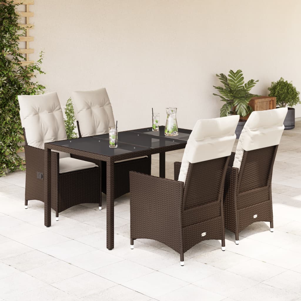 Set da Pranzo da Giardino 5pz con Cuscini in Polyrattan Marrone 3276770