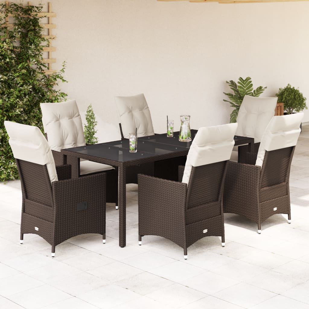 Set da Pranzo da Giardino 7pz con Cuscini in Polyrattan Marrone 3276773