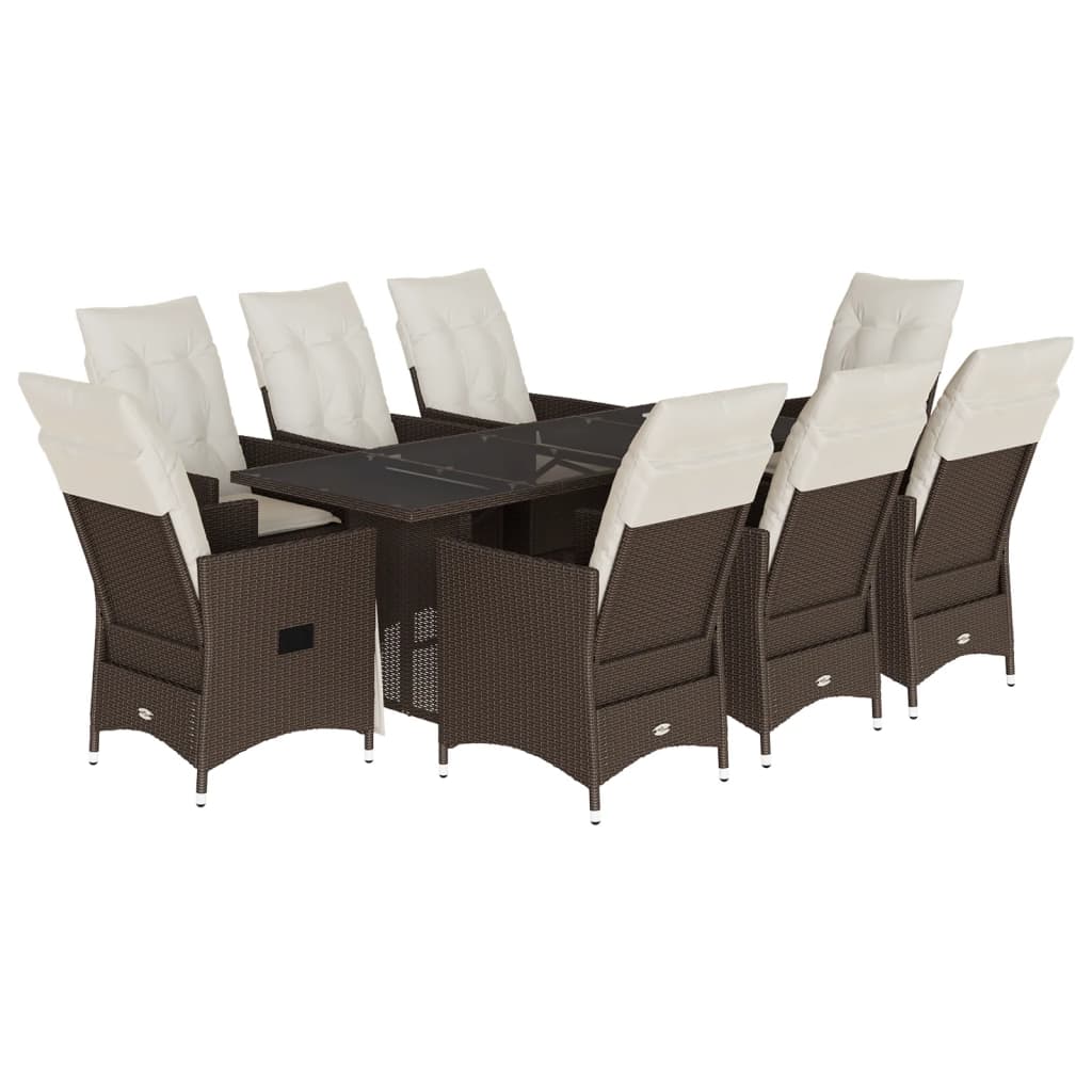 Set da Pranzo da Giardino 9pz con Cuscini Marrone in Polyrattan 3276778