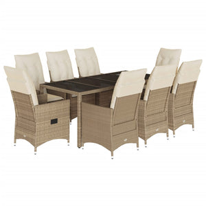 Set da Pranzo da Giardino 9 pz con Cuscini Beige in Polyrattan 3276806