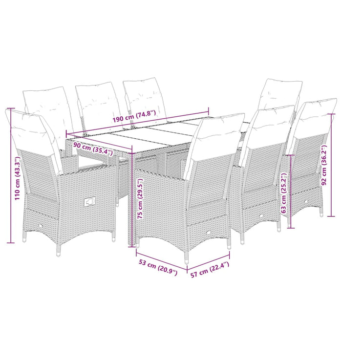 Set da Pranzo da Giardino 9 pz con Cuscini Beige in Polyrattan 3276806