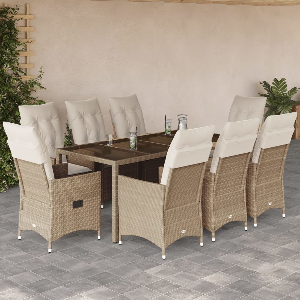 Set da Pranzo da Giardino 9 pz con Cuscini Beige in Polyrattan 3276806