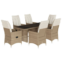 Set da Pranzo da Giardino 7 pz con Cuscini Beige in Polyrattan 3276808